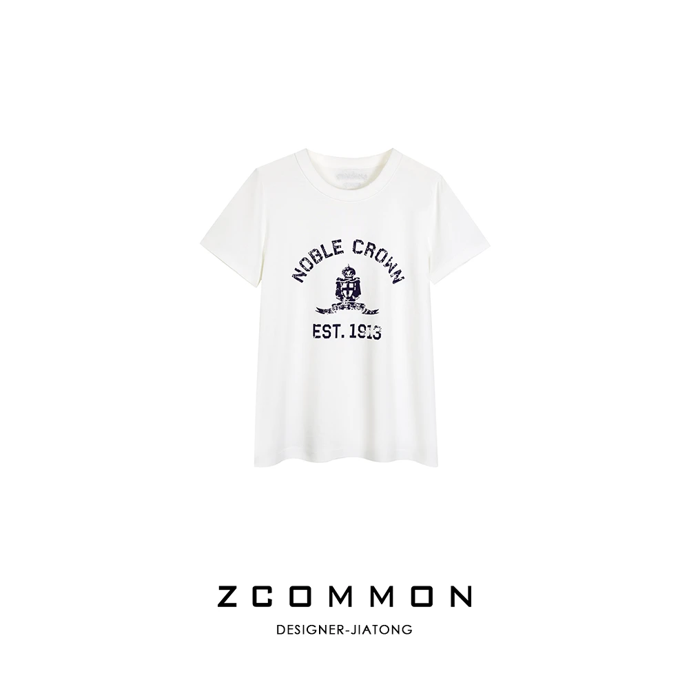 白色休闲字母印花T恤纯棉女士半袖上衣时尚圆领 2502082