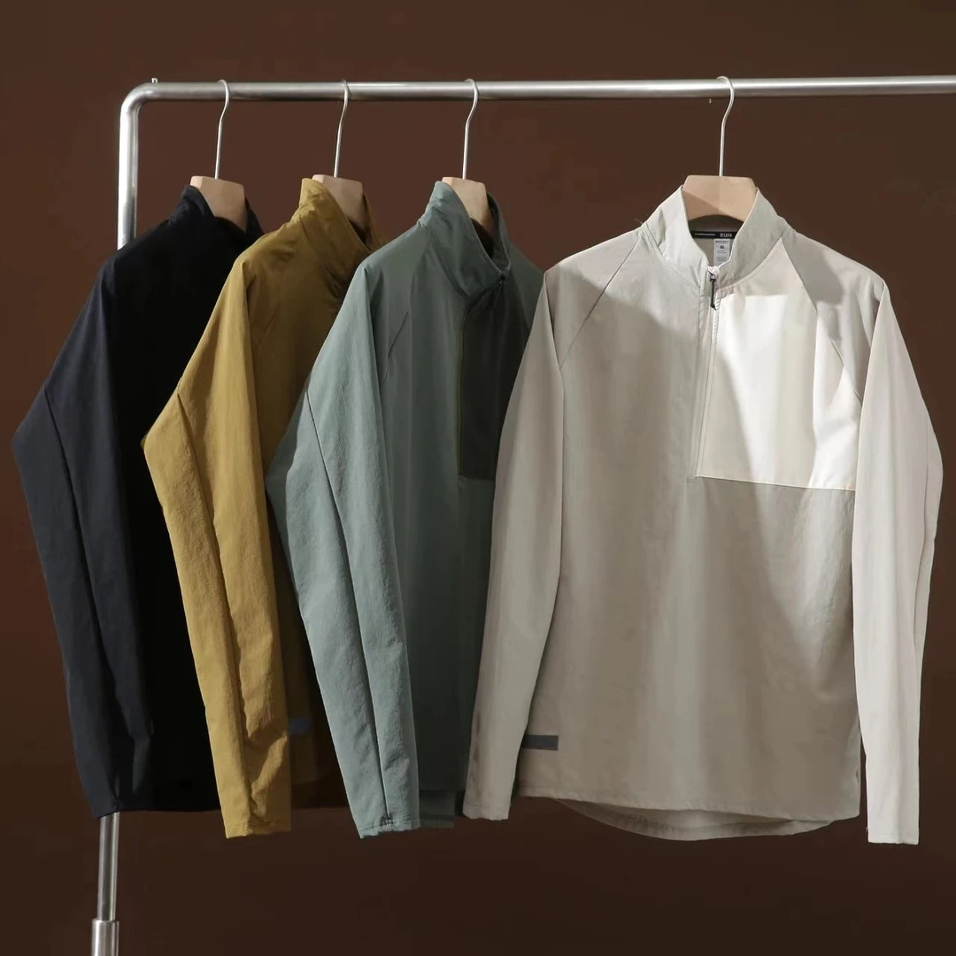 户外拼色速干运动长袖春秋半拉链立领宽松休闲卫衣