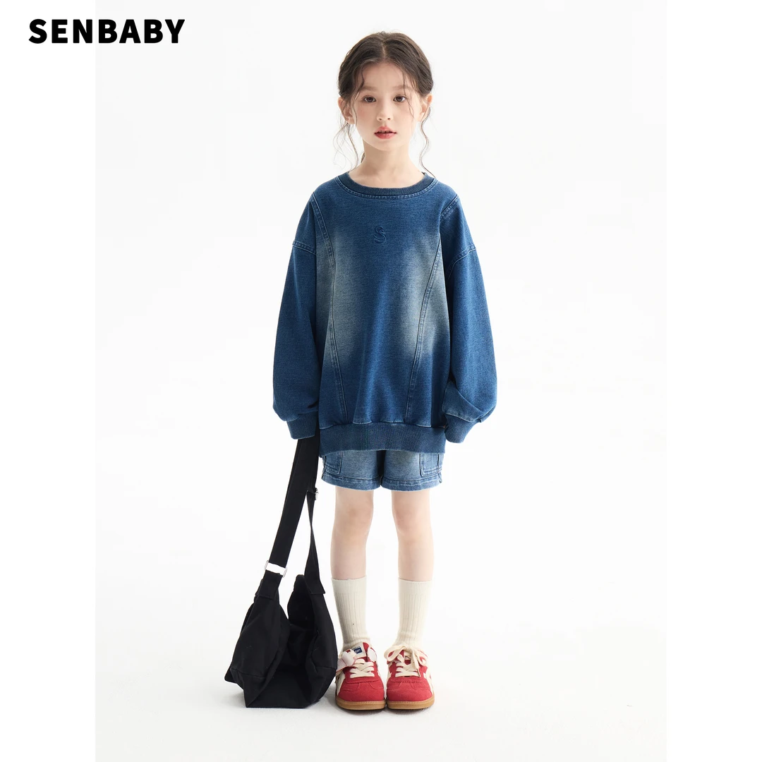 【现货】senbaby童装女童春牛仔上衣短裙套装牛仔两件套牛仔套装
