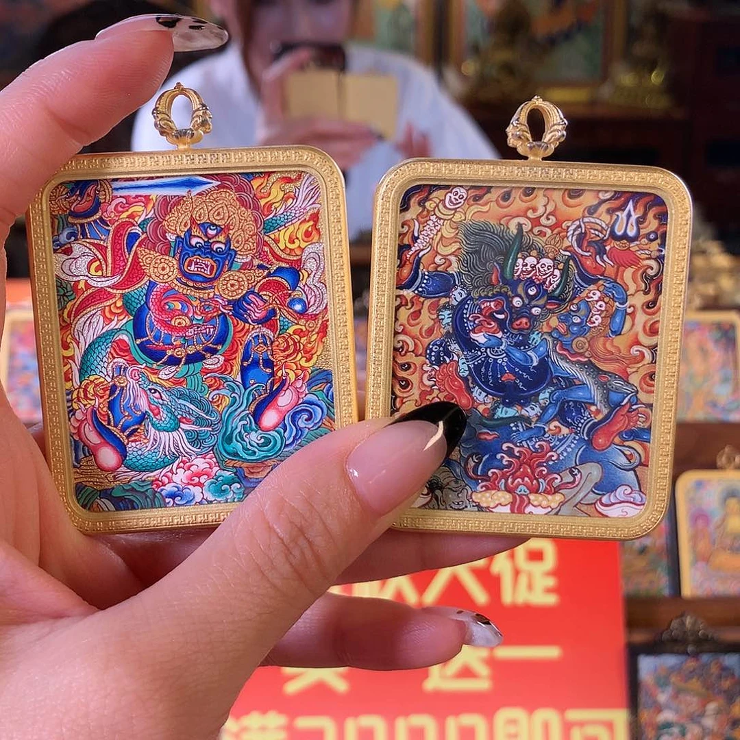 吊坠偶*热贡纯手绘唐卡不动明王