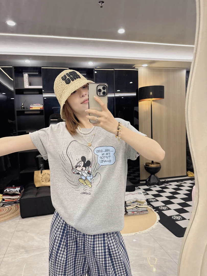 【跳绳米奇】夏季ins宽松纯棉短袖t恤女2025新款印花卡通百搭Q0106