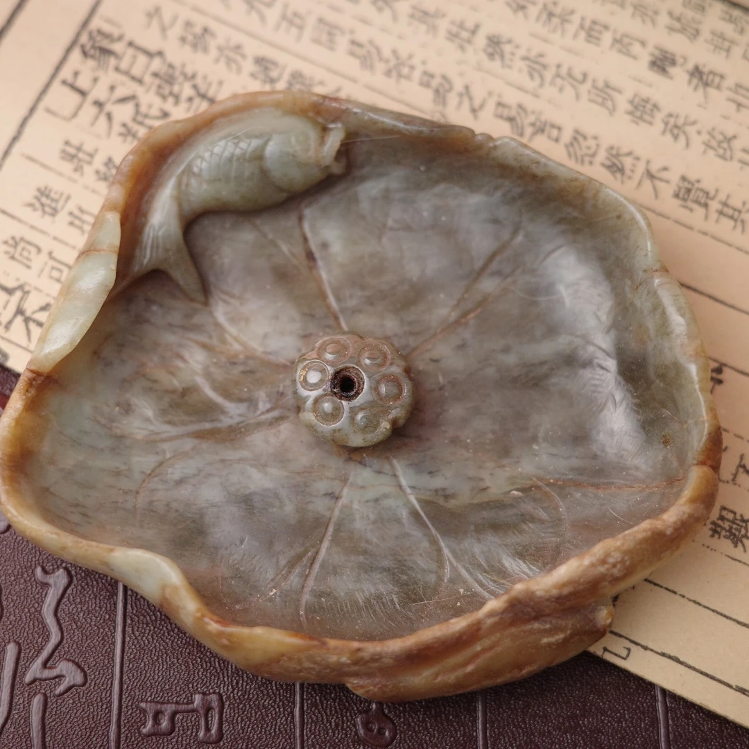 天然和田玉黄口料香插摆件