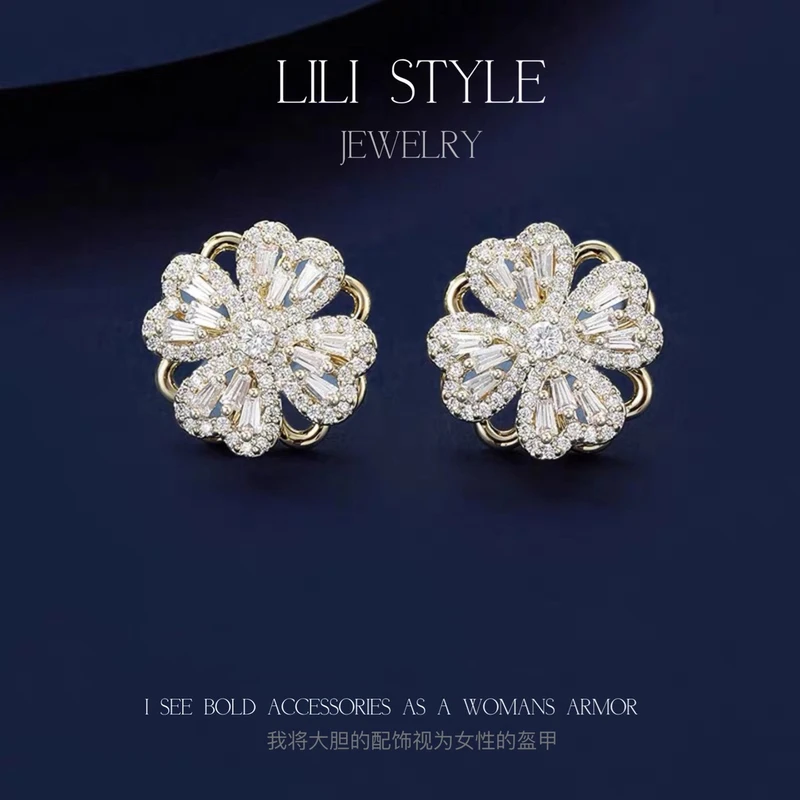 铜合金耳饰 旋转四叶草耳钉女小众设计感日常精致小巧耳环K215