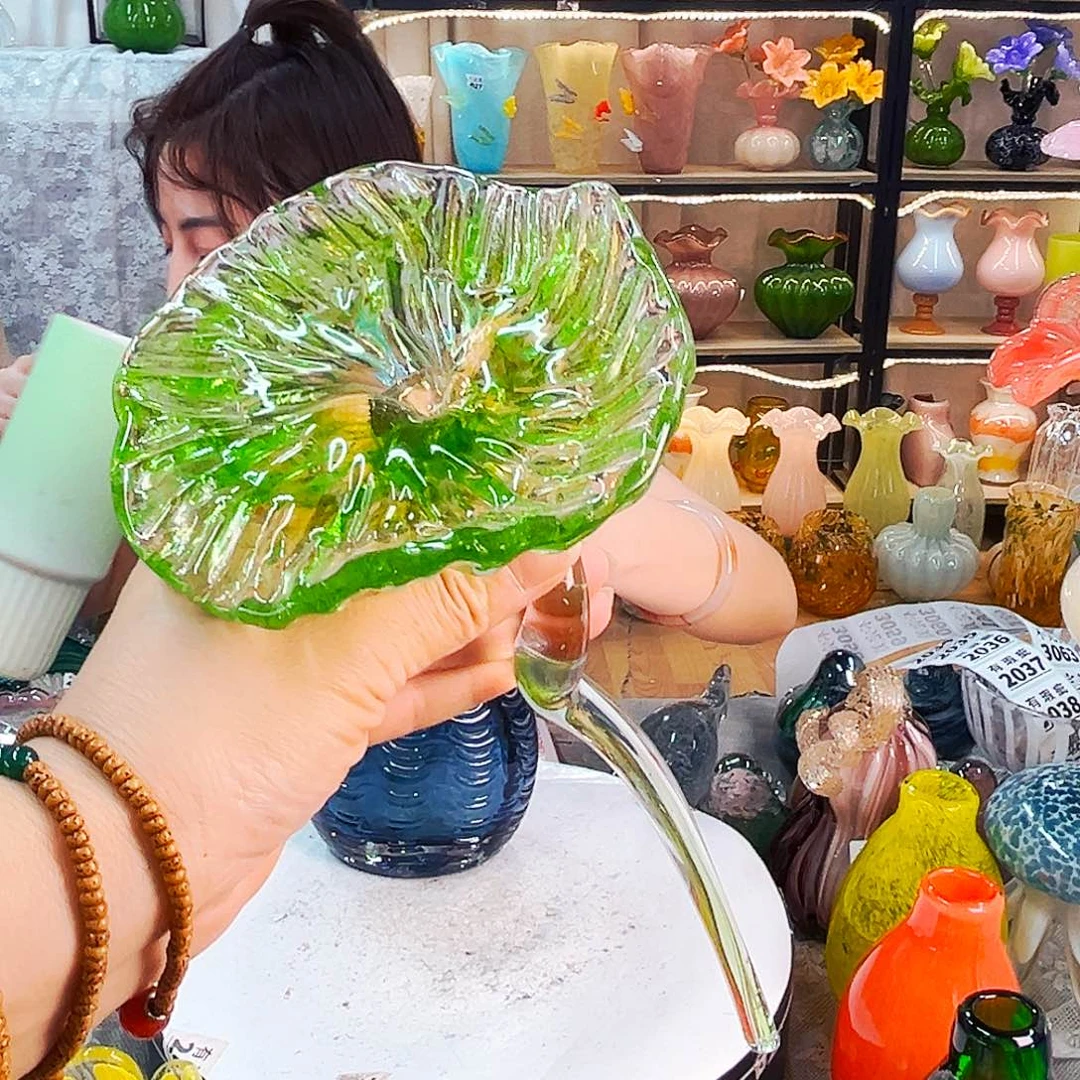 安***好琉璃荷叶家悦花器摆件