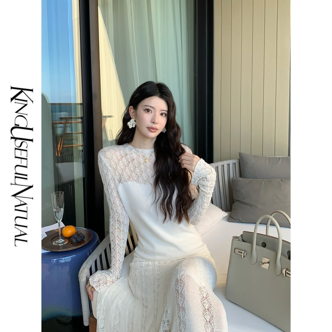 KUN 清冷香榭 度假约会 白色针织半身裙毛衣小香风套装女新春款