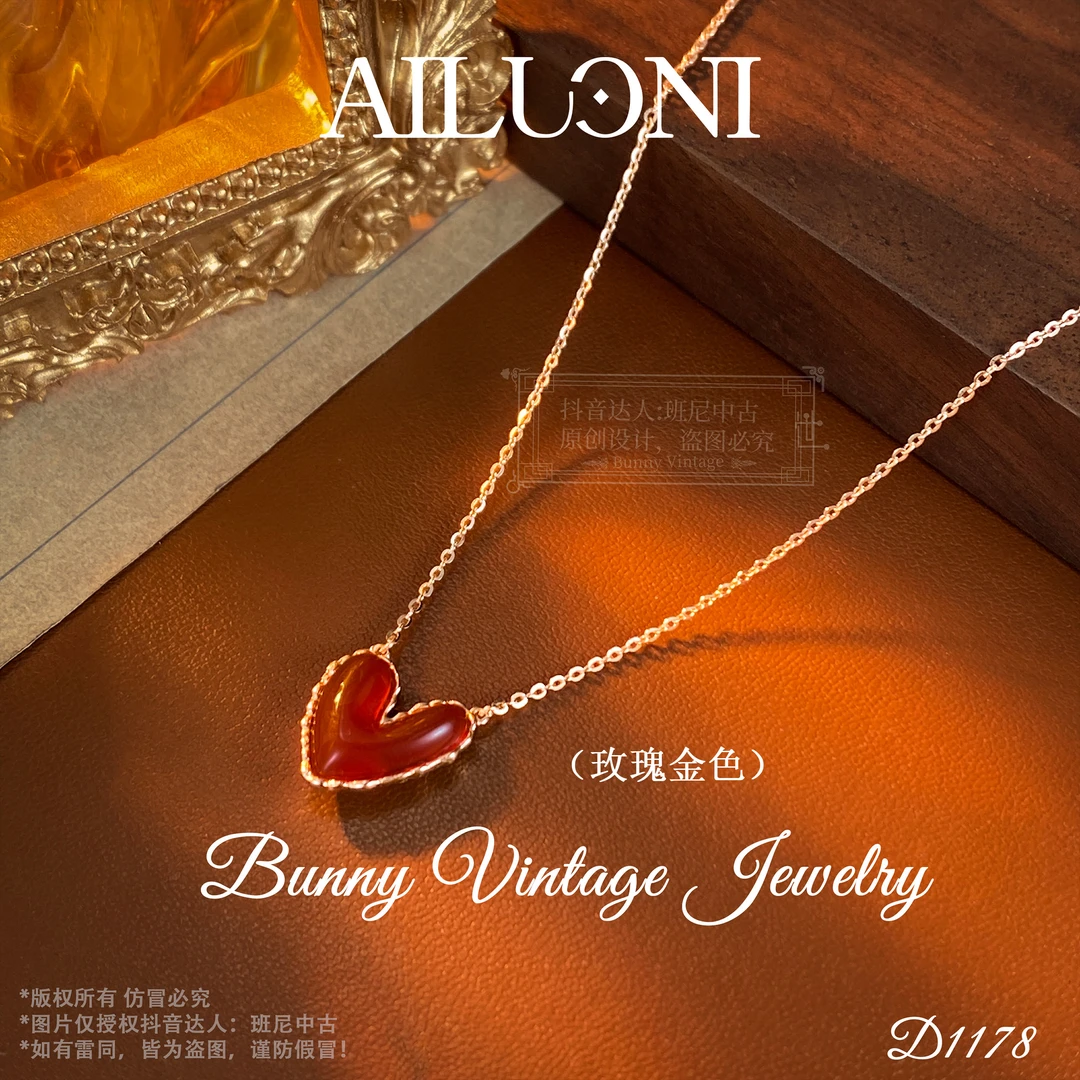 坠链均925银 镀K金D1178 英★【炽热之心】AILUONI 爱洛妮项链