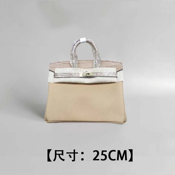 莎莎【奶茶色-TOGO鳄鱼纹25铂金女包】牛皮 小香风 手提包包30442