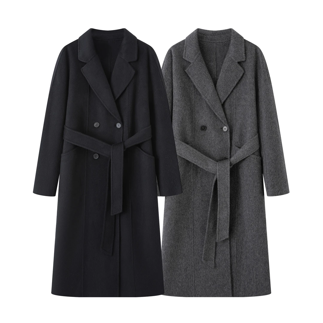 艾家商场同款2025年冬季新款气质中长款双面呢大衣外套女234021