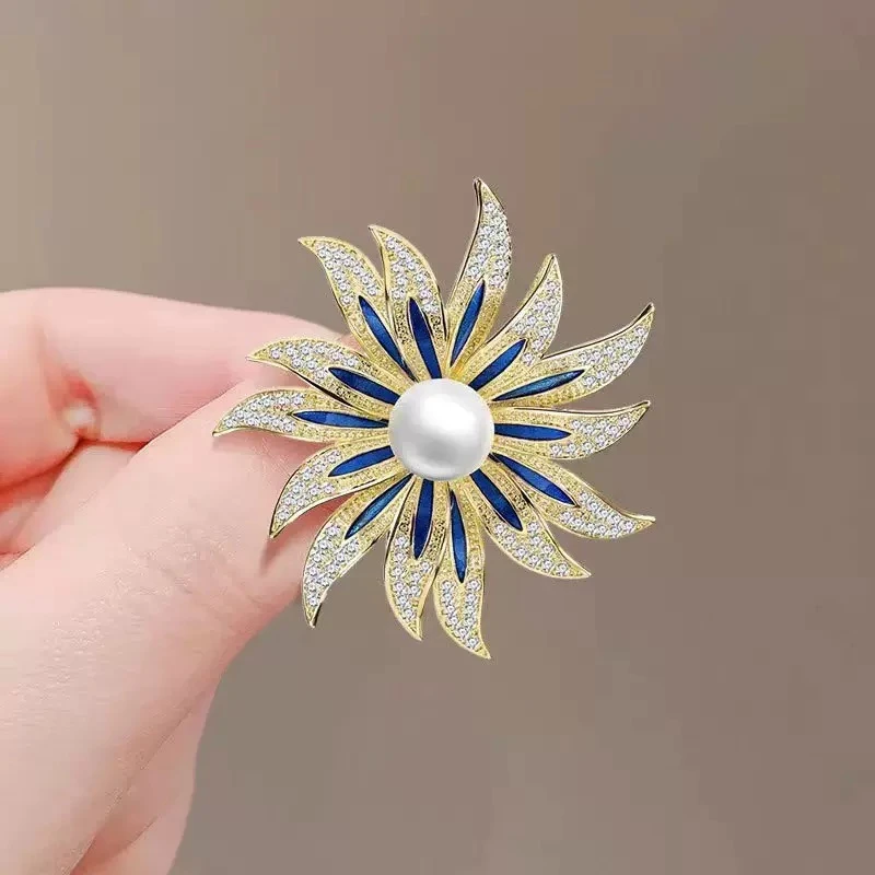 铜合金合成锆石胸针 铜合金【蓝金太阳花胸针】XZ-0181