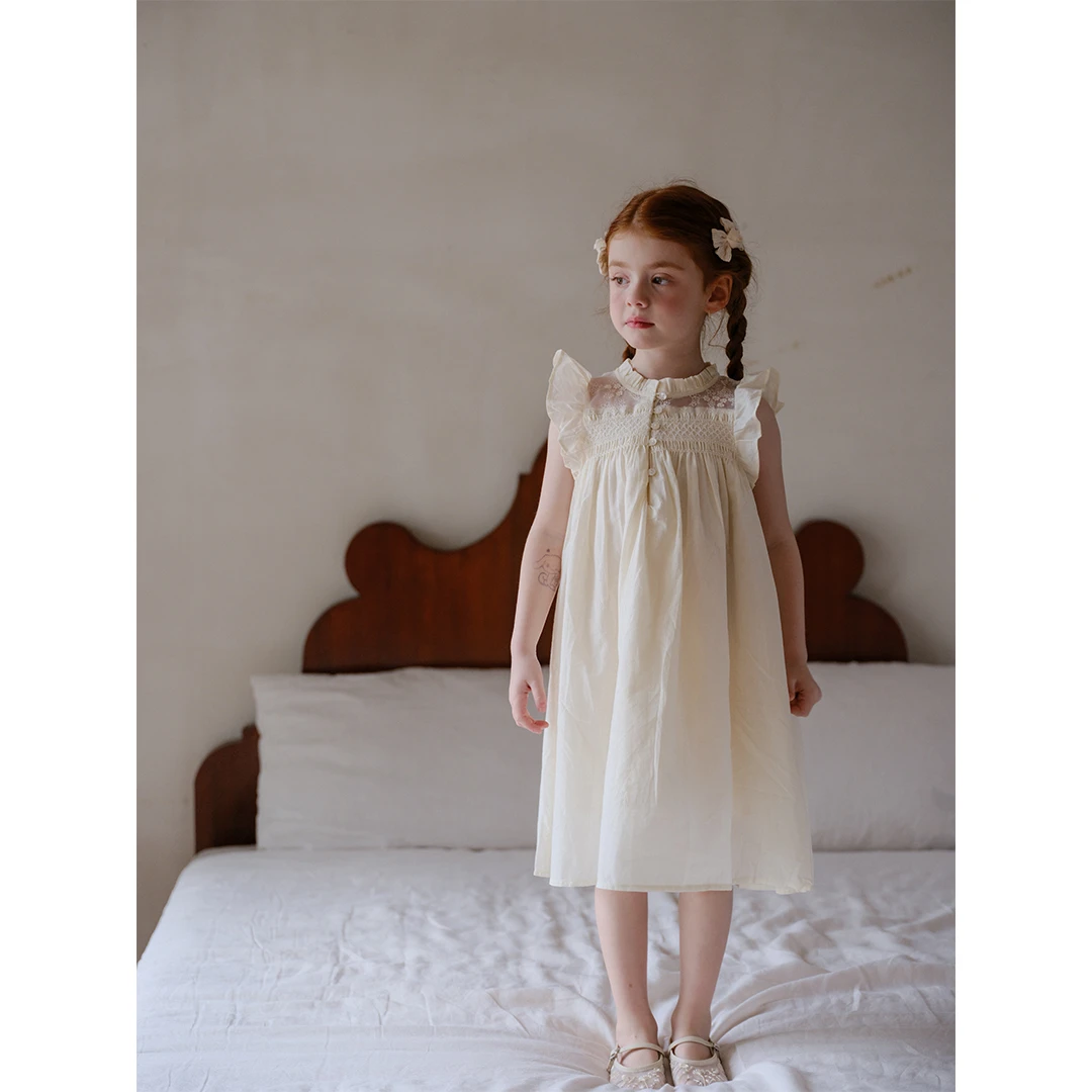 现飞飞家·梨花曲25新夏季女童法式花边开扣打揽刺绣连衣裙 FF2772