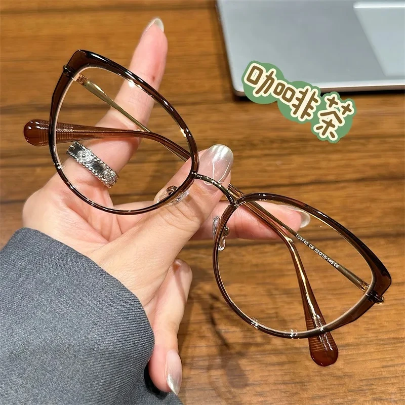 百搭韩系猫眼镜咖啡茶防蓝光近视眼镜女韩系百搭网上配镜素颜潮流