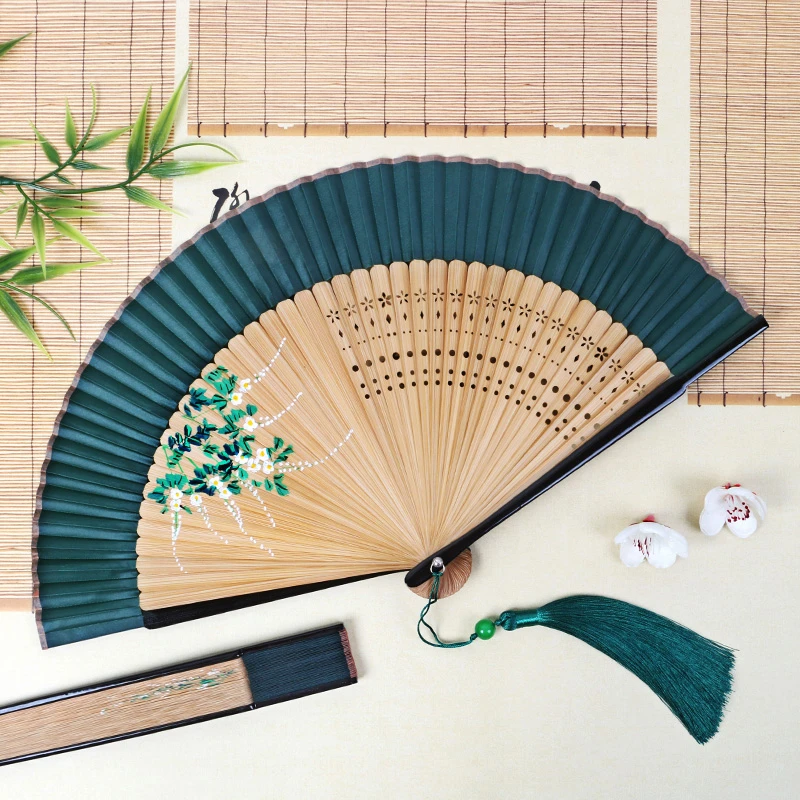 291中国风手绘7寸折扇女士扇子走秀折叠扇古风汉服便携舞蹈扇复古