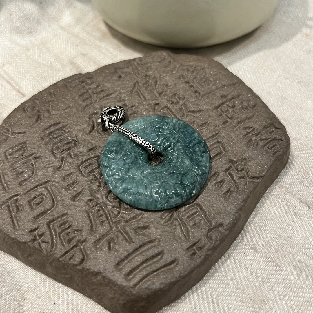 <一禅兄>S925银富贵花开翡翠平安扣吊坠小众设计感精致百搭