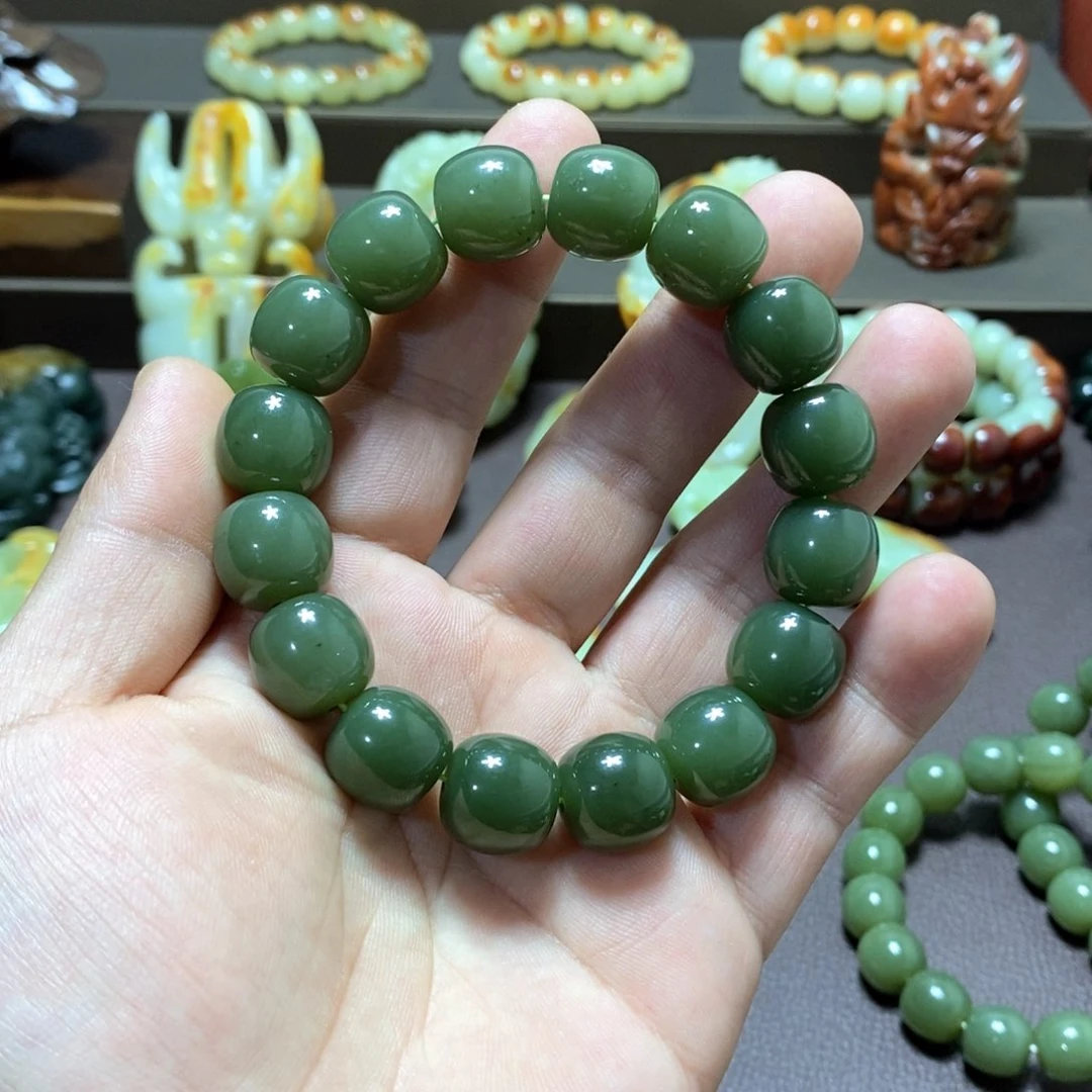 透闪石质玉手串卡14未镶嵌胖*