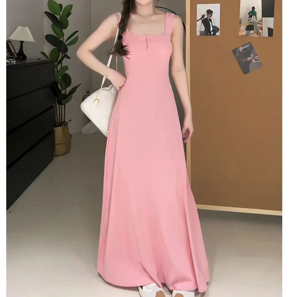 依二一（自留）纯欲方领露背夏季《吊带》气质收腰显瘦长款A字裙1838