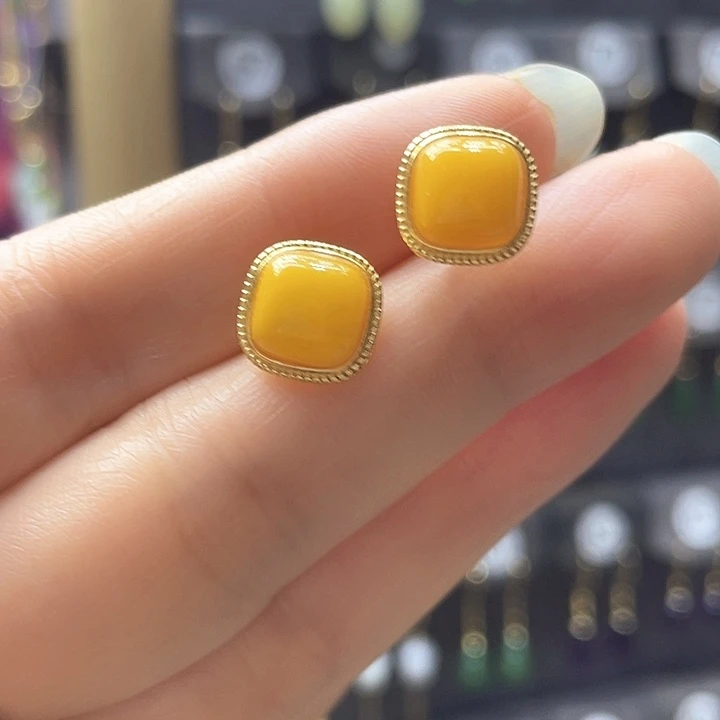 蜜蜡银S925镶嵌耳饰