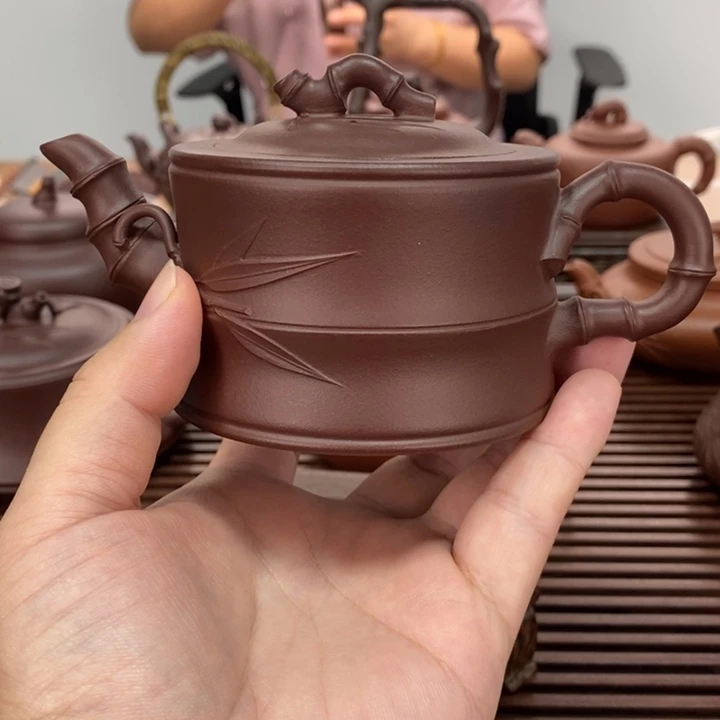 茶壶紫砂竹段200毫升紫泥半手工