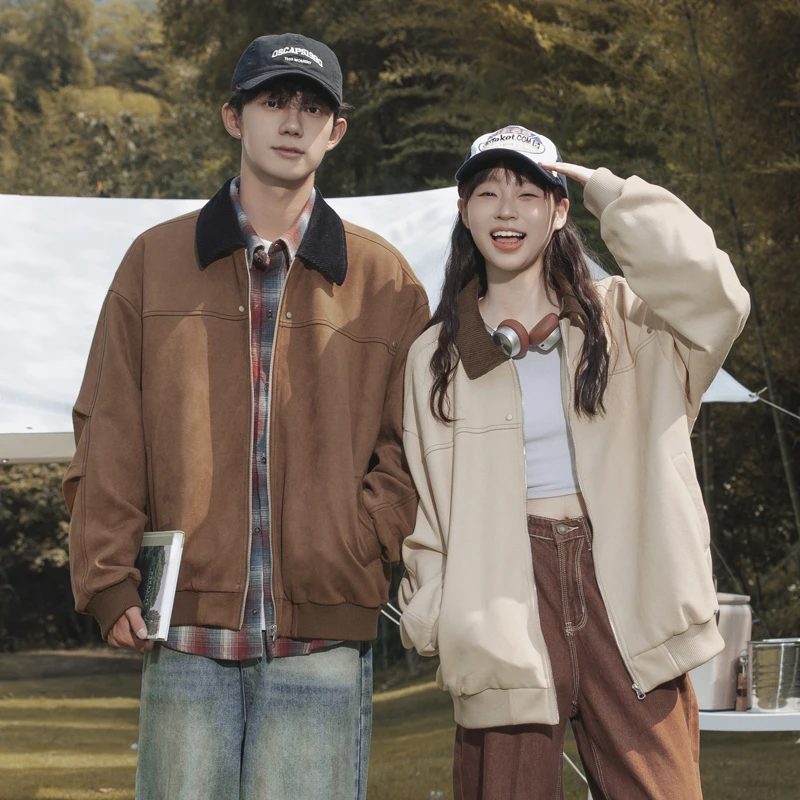 WOODSOON翻领夹克男日系潮流宽松休闲复古拉链工装长袖外套春秋季