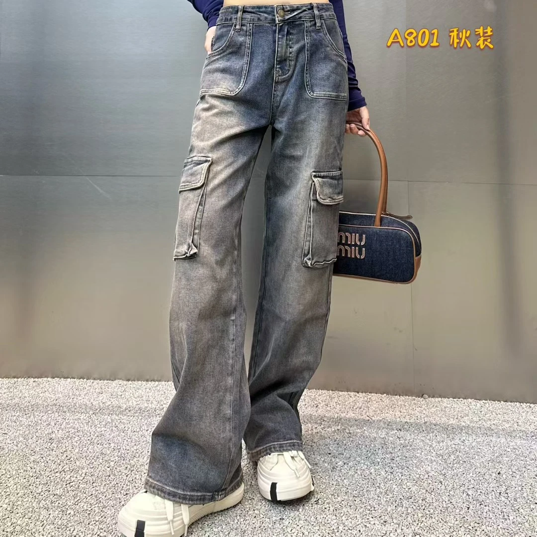 超然牛仔直筒裤宽松水洗休闲显瘦牛仔裤裤子秋冬新款，工装风