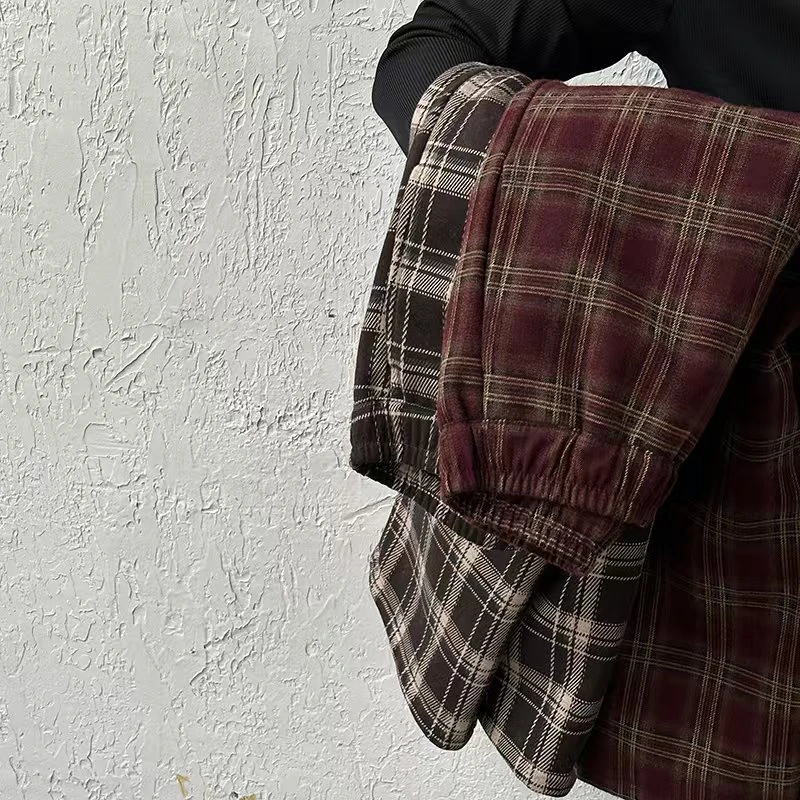 中大童女童裤子2024年冬季红格子裤年款一体绒百搭GJ004