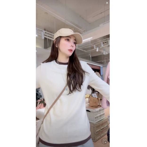 【复古撞色打底衫】新款休闲显瘦假两件闲百搭内搭时尚长袖打底衫~