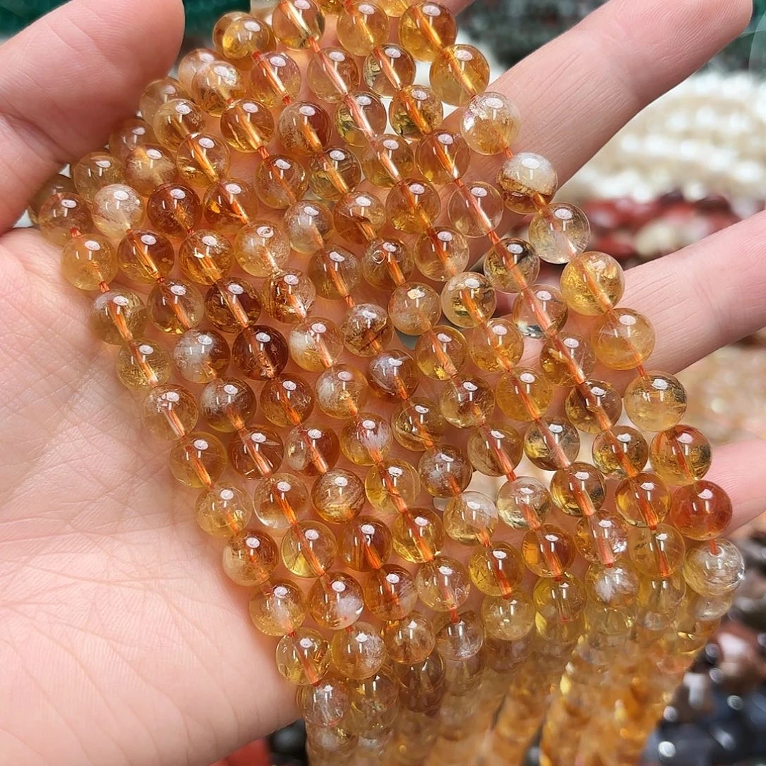 玛瑙/玉髓未镶嵌珠宝半成品卡8黄塔晶圆珠一条