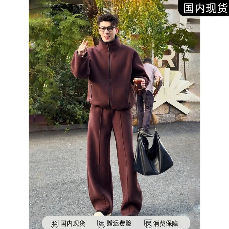 秋冬新品美拉德双面摇粒绒卫衣套装男款高级感穿搭休闲卫裤两件套