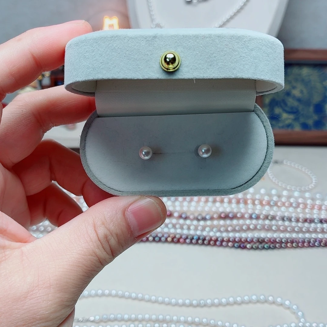 银S925镶嵌淡水珍珠颈饰卡 5-6 淡水无核耳钉