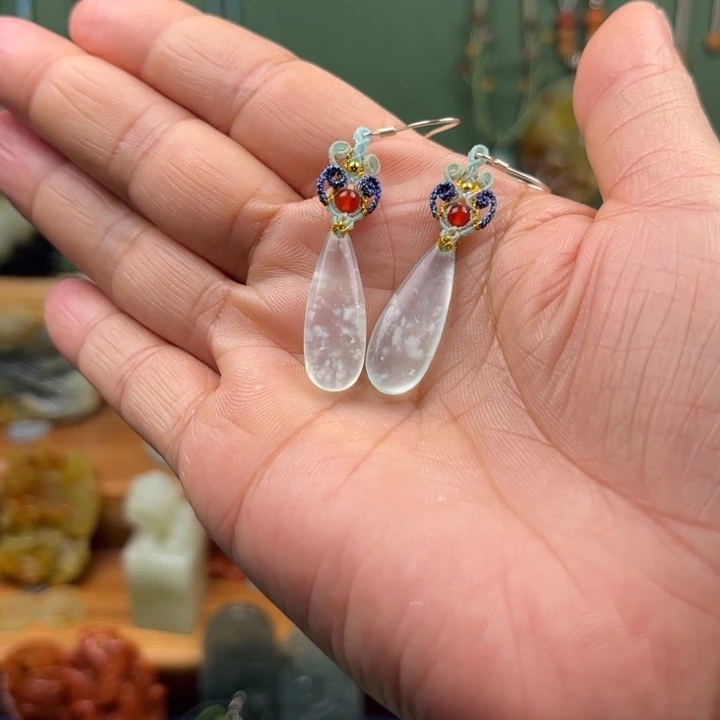 蛇纹石玉合金耳环