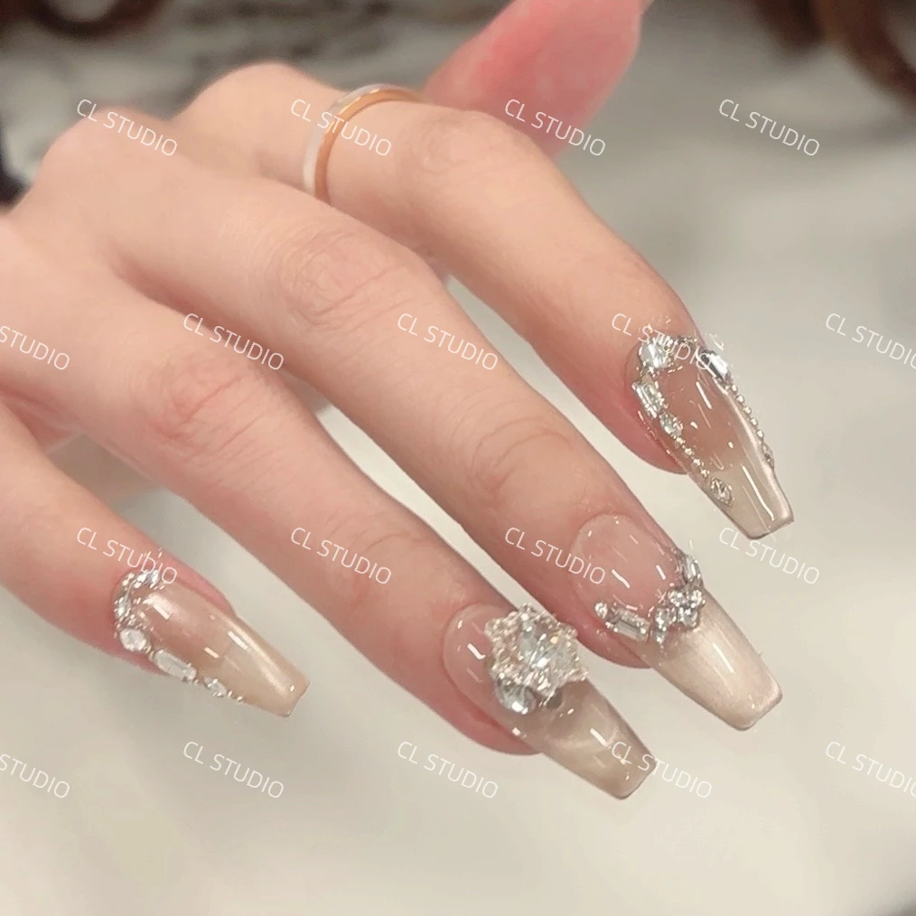 【千暮雪】CL STUDIO手工穿戴甲碎钻猫眼气质百搭仙女美甲成品贴片