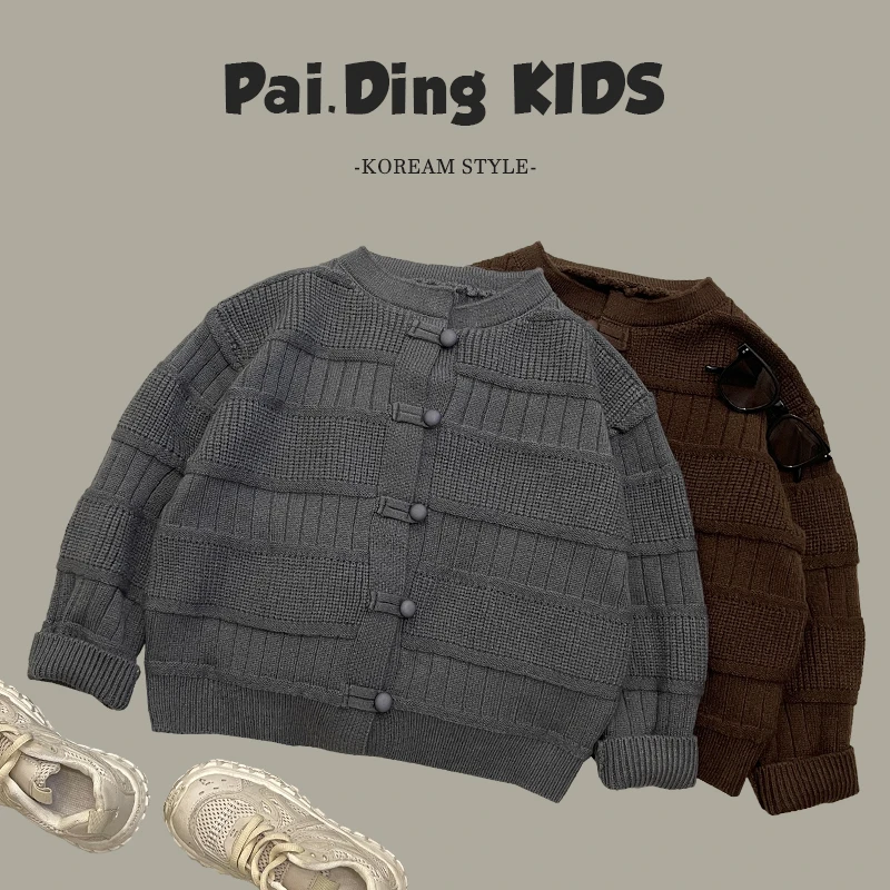 【小首尔】现货-qc7春秋装儿童两色针织毛衣开衫SJ4529