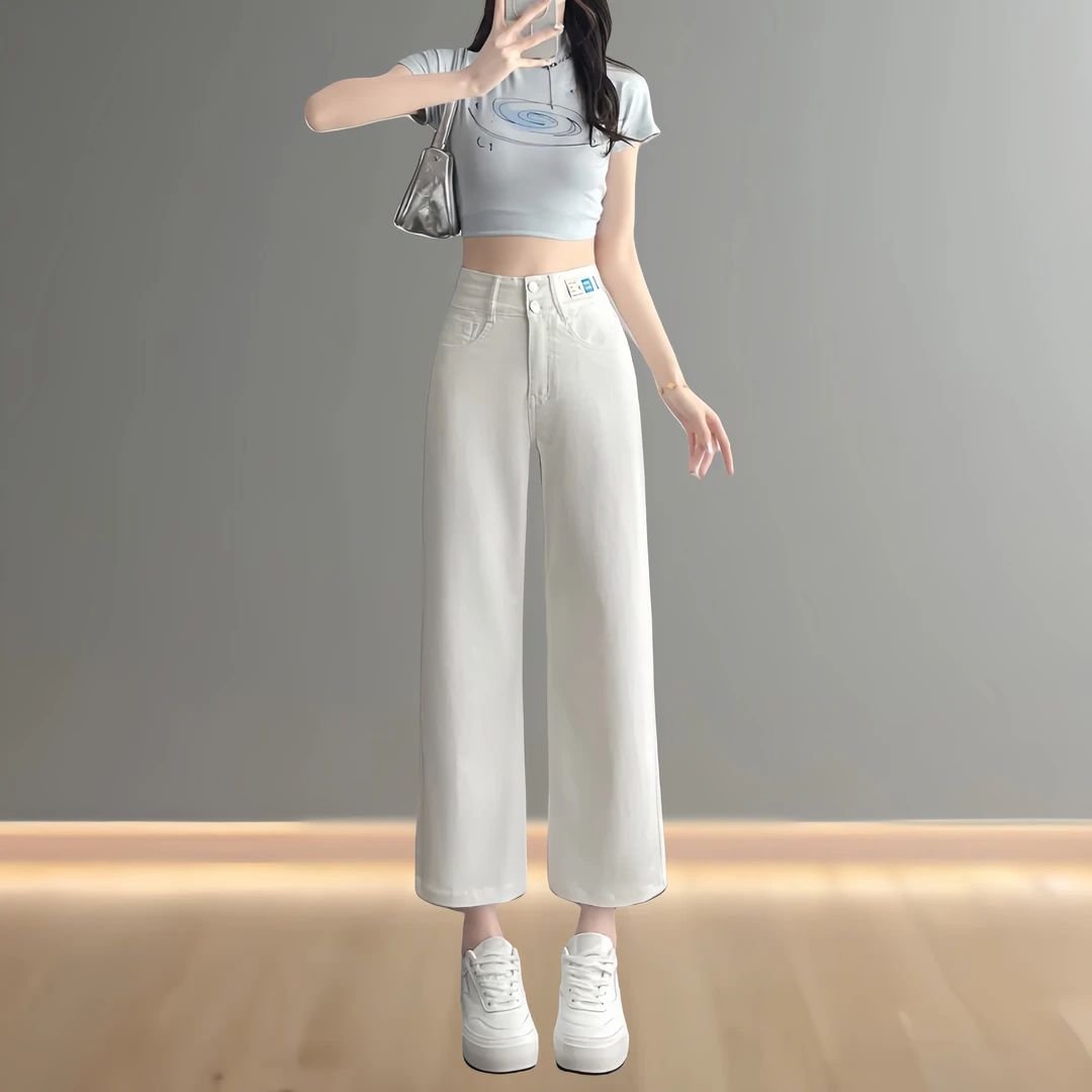 白色直筒牛仔裤女裤夏季爆款小个子高腰垂坠感洋气时髦千金清凉感