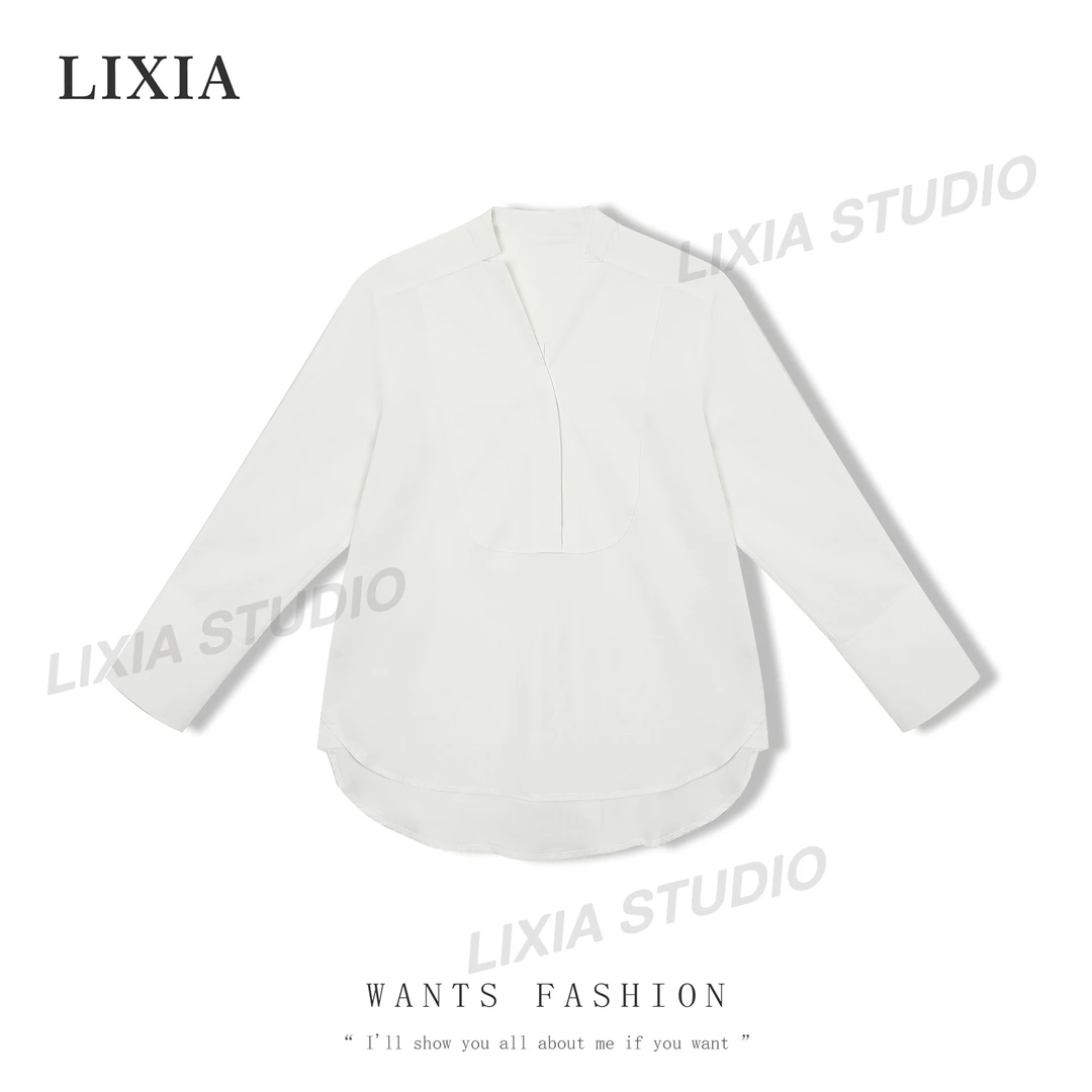LIXIA【白月光】新款设计感小众气质百搭V领打底衬衫-3485