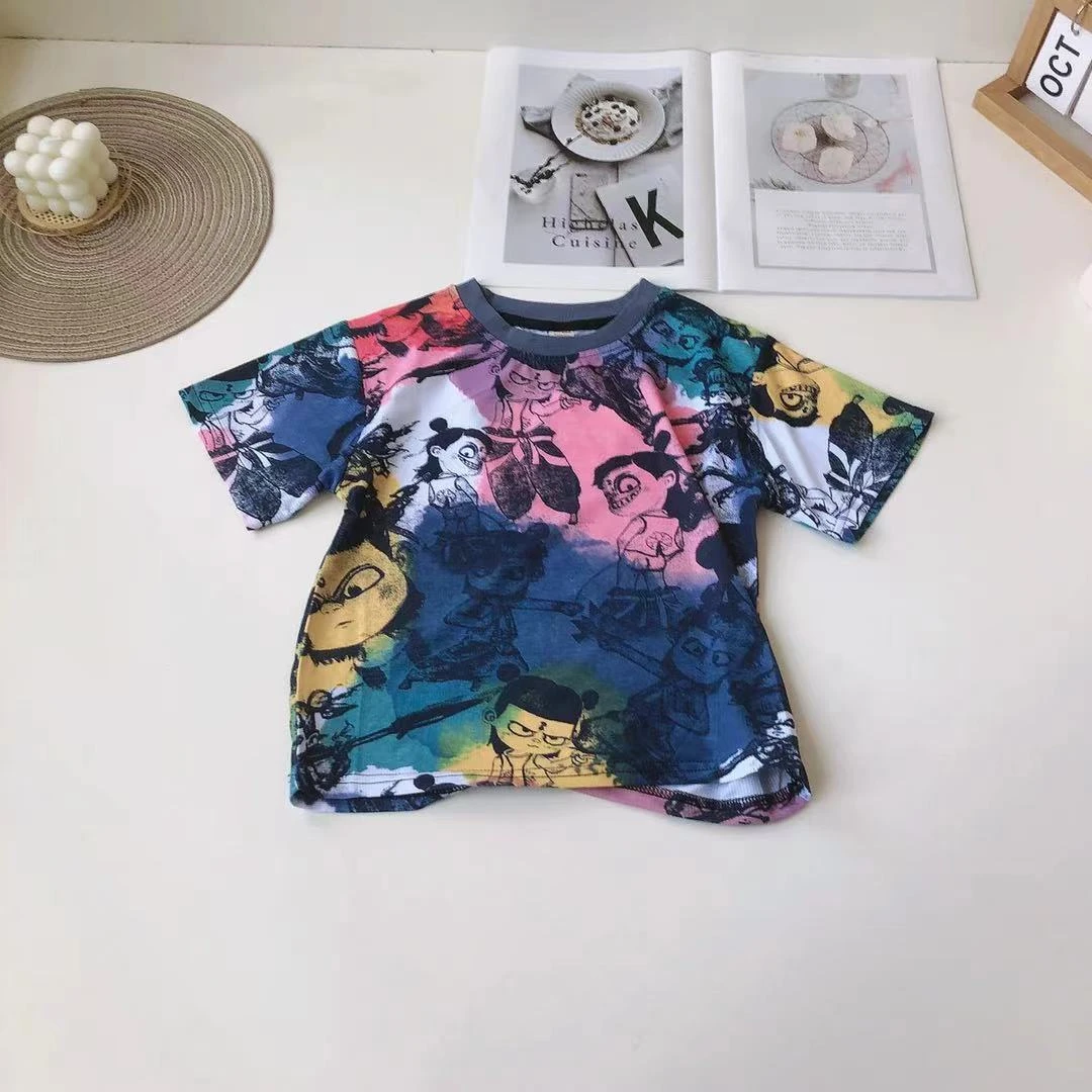 K208迪迪儿童夏季扎染满印吒儿短袖T恤