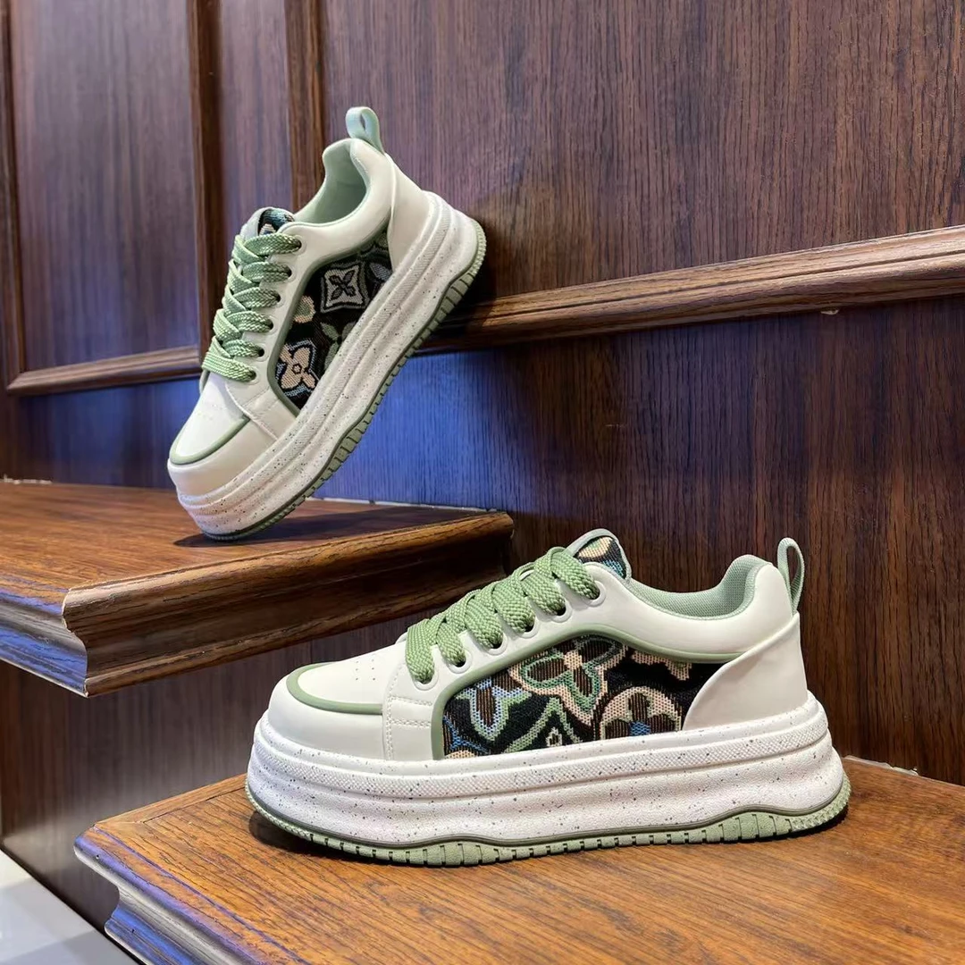 男鞋潮流春季拼色印花厚底休闲板鞋低帮系带时尚增高韩版潮男鞋子