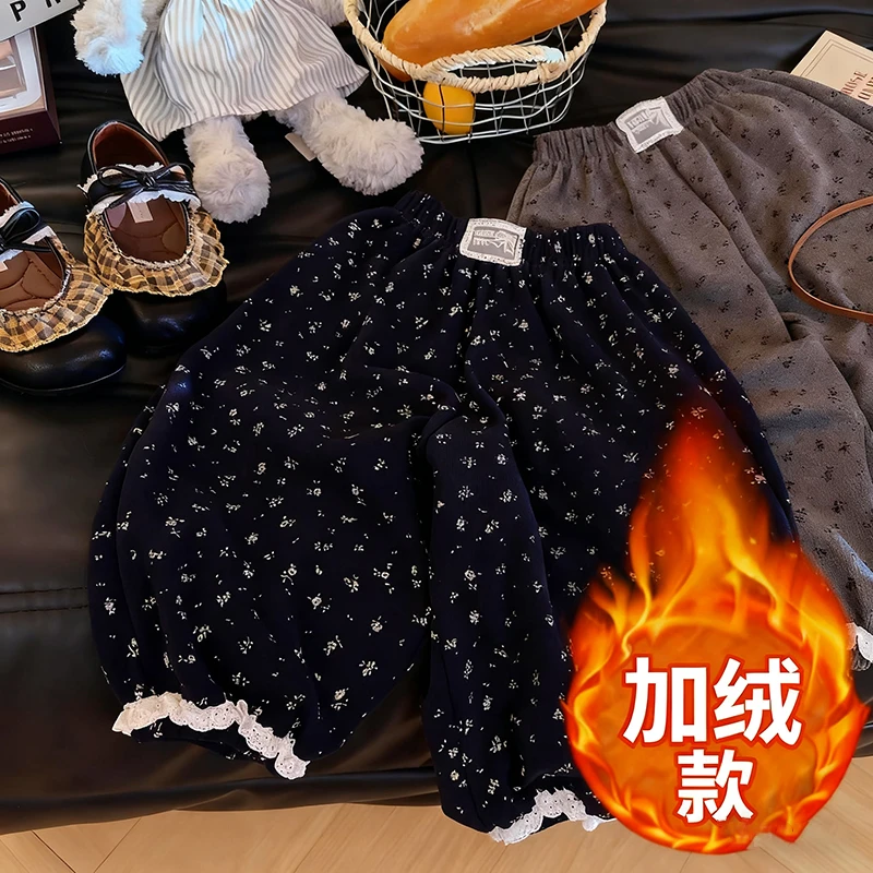 【校园百搭神裤】女童秋季韩版碎花休闲花边休闲裤百搭灯笼裤