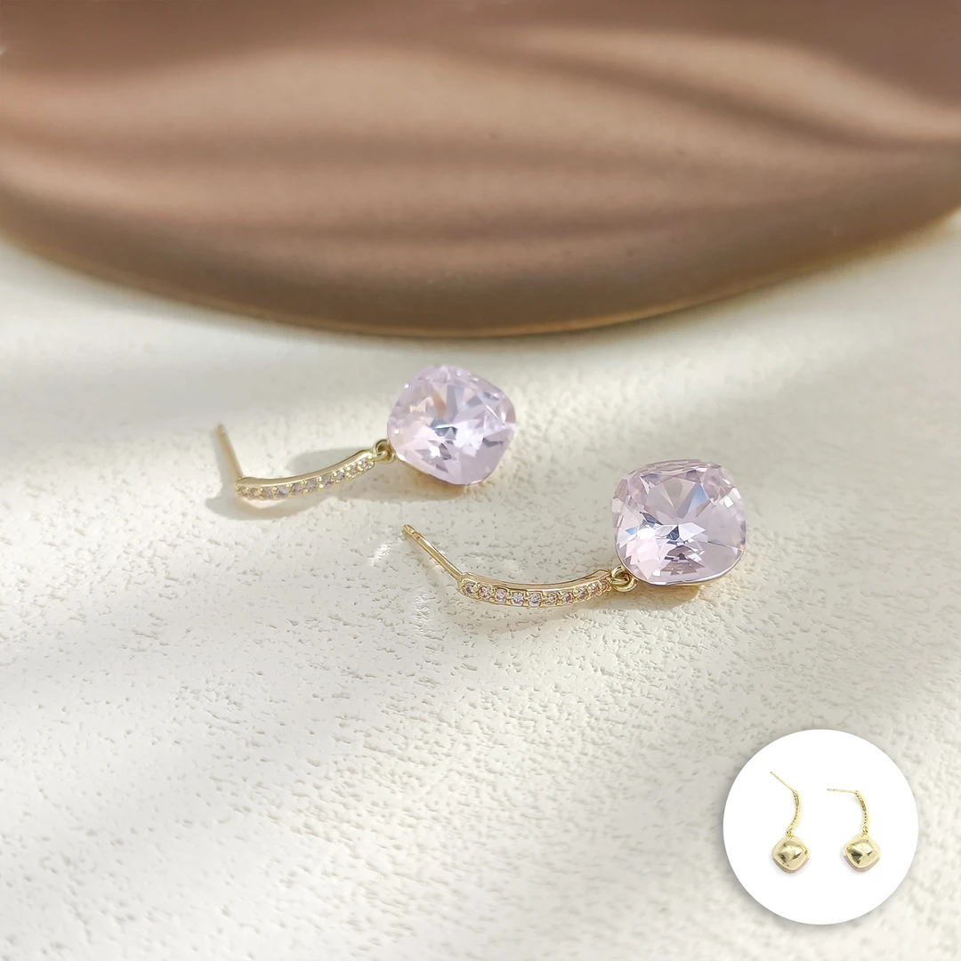 铜合金合成锆石耳饰 WZRM-006930【凝溪雾凇】耳饰简约小众简约