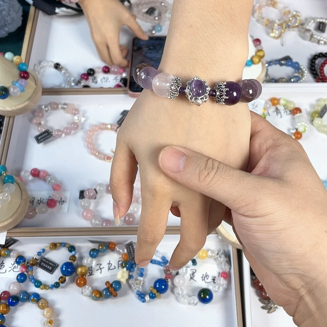 水晶手链银S925镀金镶嵌