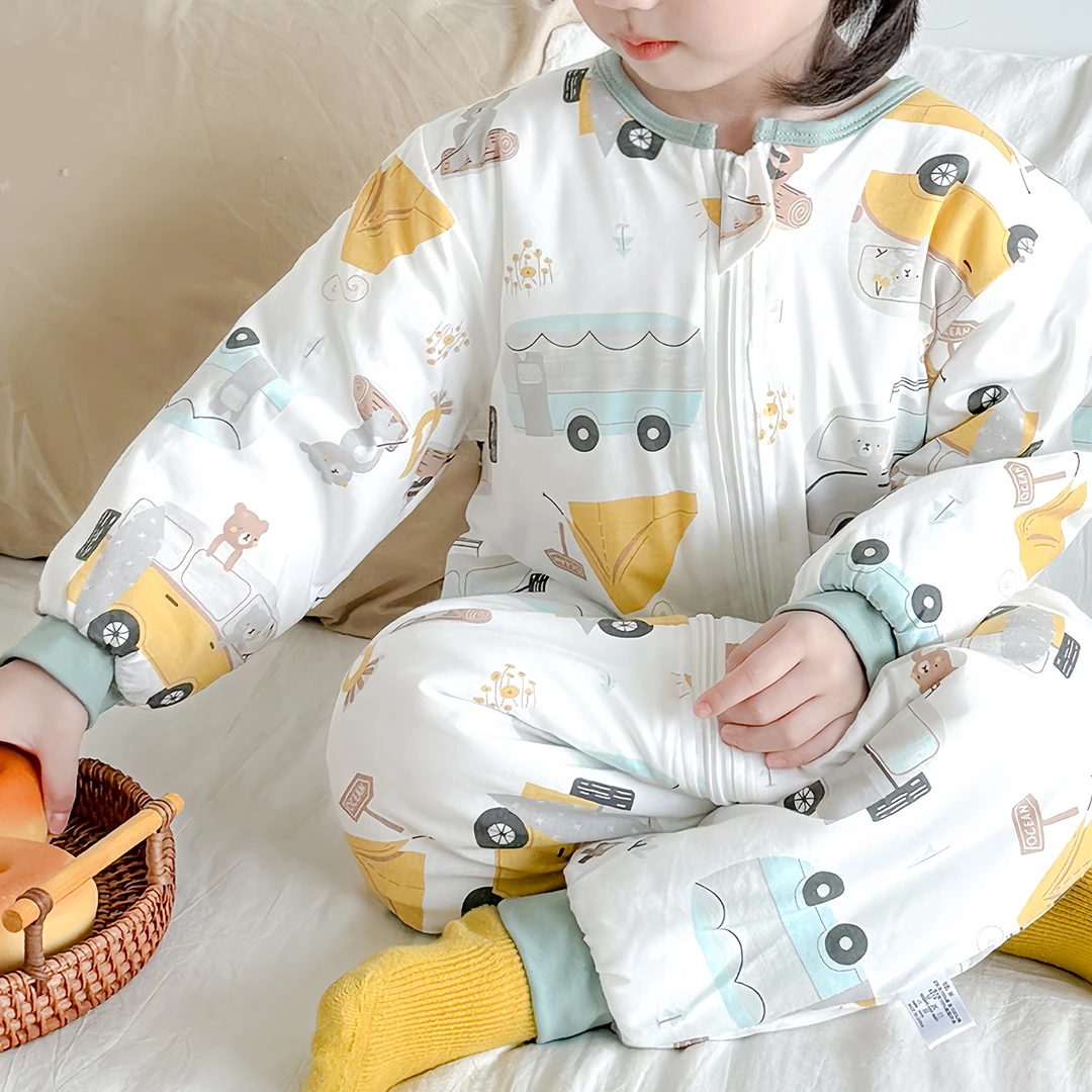 秋冬季儿童100%全棉连体睡衣A类纯棉夹棉宝宝睡袋男童保暖防踢被