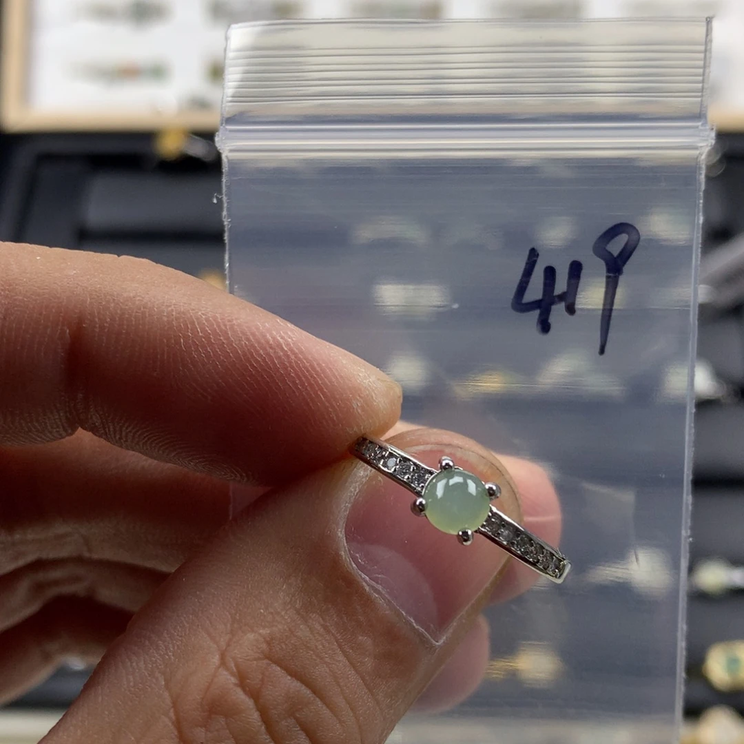 翡翠银S925镀金镶嵌戒指419