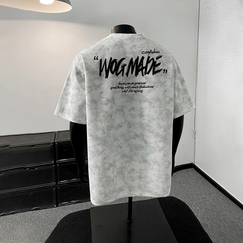 夏季短袖圆领T恤混纺美式小众港风韩版休闲半袖百搭慵懒大码潮流