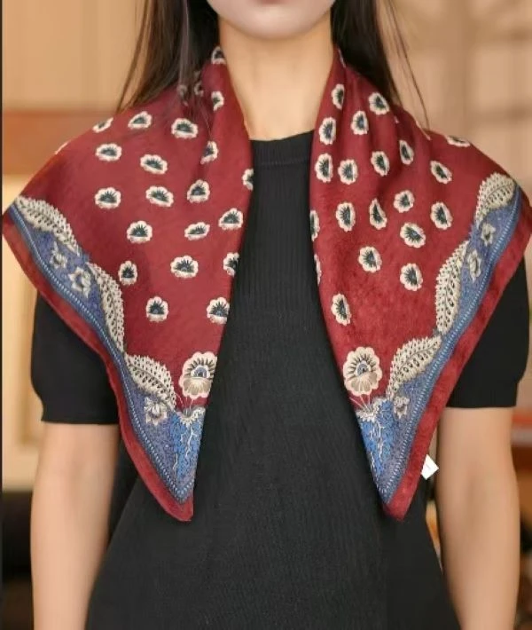 【70丝毛  酒红贝壳 】  丝巾围巾高级披肩送礼复古国风双面