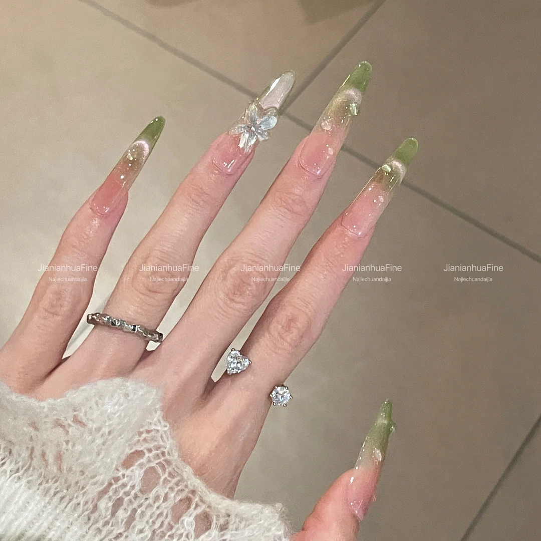 穿戴甲【甜心芭乐】夏日清爽汽水芭乐微笑猫眼精致冰透纯手工穿戴甲