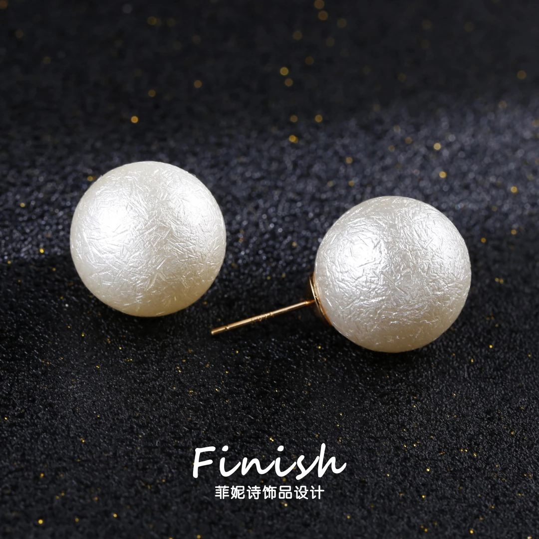 铜合金耳饰 菲妮诗 赫本风 复古棉花珠耳钉S925银针耳环A005新