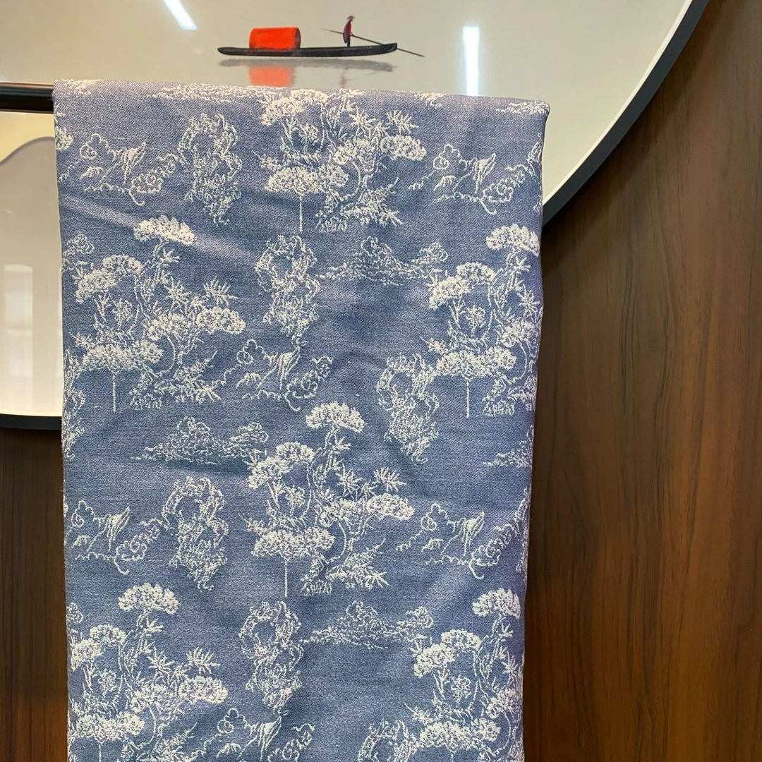 【H100牛仔迎客松】国风新中式提花汉服面料织锦缎旗袍连衣裙布料