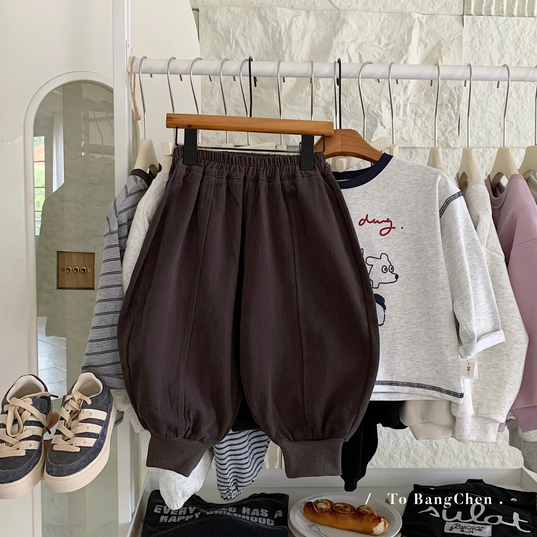 f0413 2025秋季新款韩版男女童宽松螺纹束脚裤宝宝纯色长裤