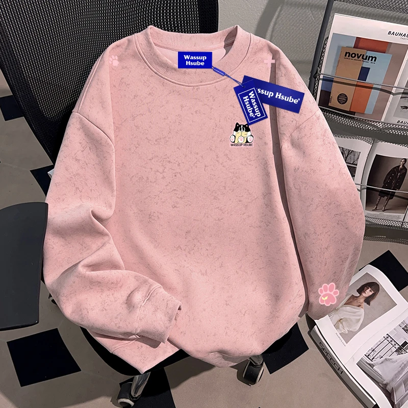 WASSUP HSUBE小众设计感蜡染圆领卫衣秋季2025新款重磅国潮牌男女