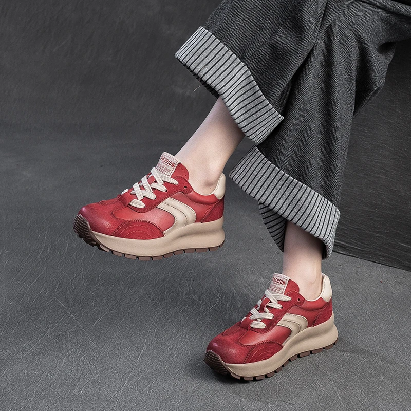 25705【头层牛皮】防滑超软老爹鞋厚底百搭轻便休闲鞋春秋款旅游鞋