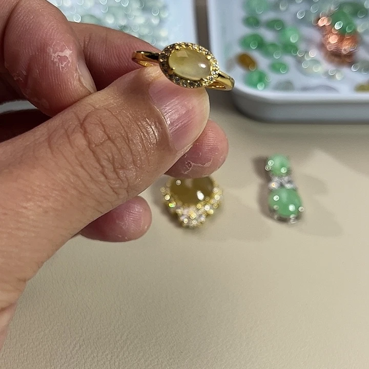 翡翠银S925镶嵌戒指缅料A货翡翠