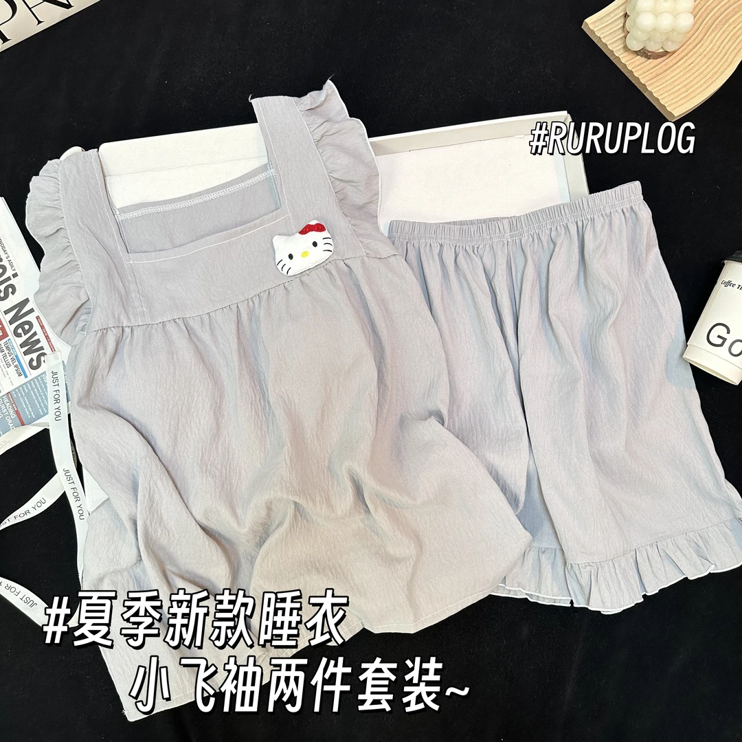 带胸垫睡衣女2025夏季新款云感棉可爱KT猫小睡衣女款爆款2025新款